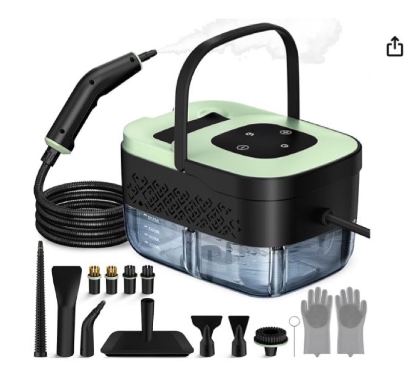 steam cleaner, portable steamer for cleaning with 16pcs accessories, 6-level adjustable and 15s heat-up, handheld steam cleaner for home, tile, dirt, grout, grease, car detailing
