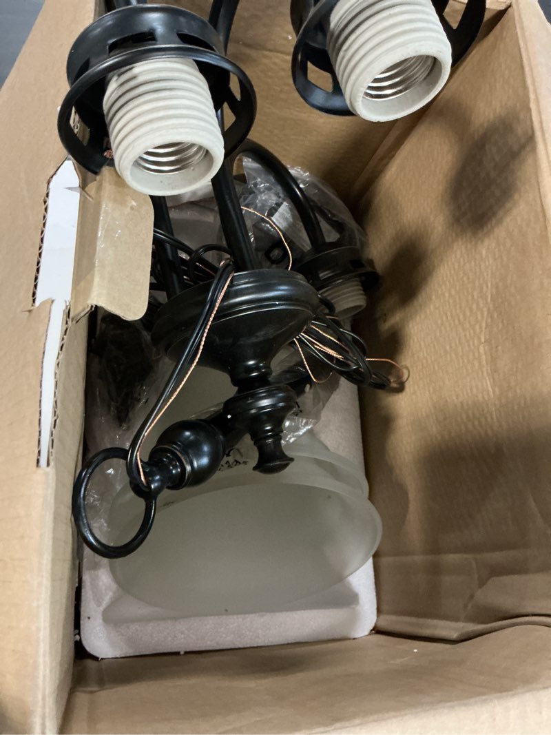 Condition photo showing As Is for project source fallsbrook 3-light oil rubbed bronze finish chandelier- new