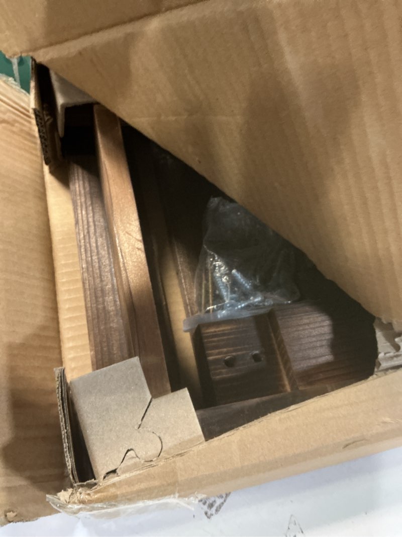 Condition photo showing Good Condition for 35.5" Outdoor Garden Bench, Weatherproof Patio Benches 2-Person Seat Backless Wooden Porch Bench, Multifunctional Slat All Weather Bench for Garden Lawn Porch Park Backyard (Carbonized Brown) Carbonized Brown 35.5 inch