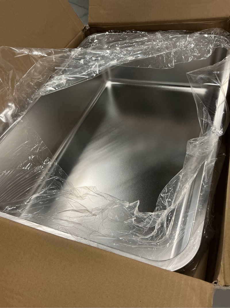 Condition photo showing As Is for (incomplete)rizzari large cat litter box:-duty 304 stainless steel open pan - high sides prevent leaks - odor-free & easy clean - teflon non-stick coating - ideal for big cats in apartments & bathrooms pink, 1 pack