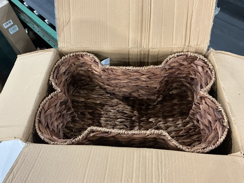 Condition photo showing As Is for Bone Dry Pet Storage  Bone Shape Hyacinth Toy Basket  Dark Brown  Medium
