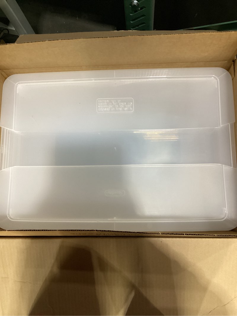 Condition photo showing New/Like New for Sterilite 6-Pack 32 Quart ClearView Latch Box, Stackable Organizer Bins with Latching Lids - Clear Plastic Organization Containers for Closet, Bedroom, Shelving Units and Everyday Home Storage 32 Quart 6 Pack