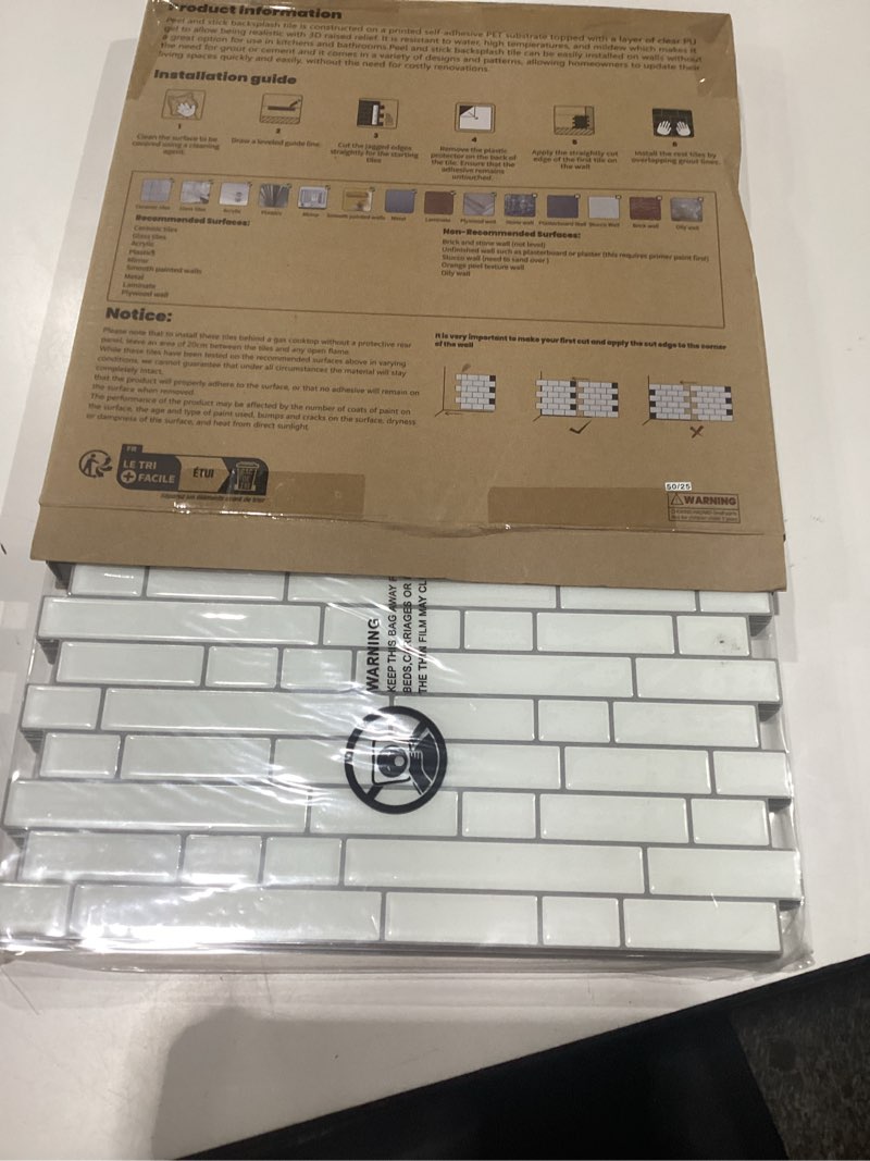 Condition photo showing New/Like New for thick peel and stick backsplash tile 12"x12" kitchen bathroom self adhesive wall tiles beige & white (10-sheet) beige white