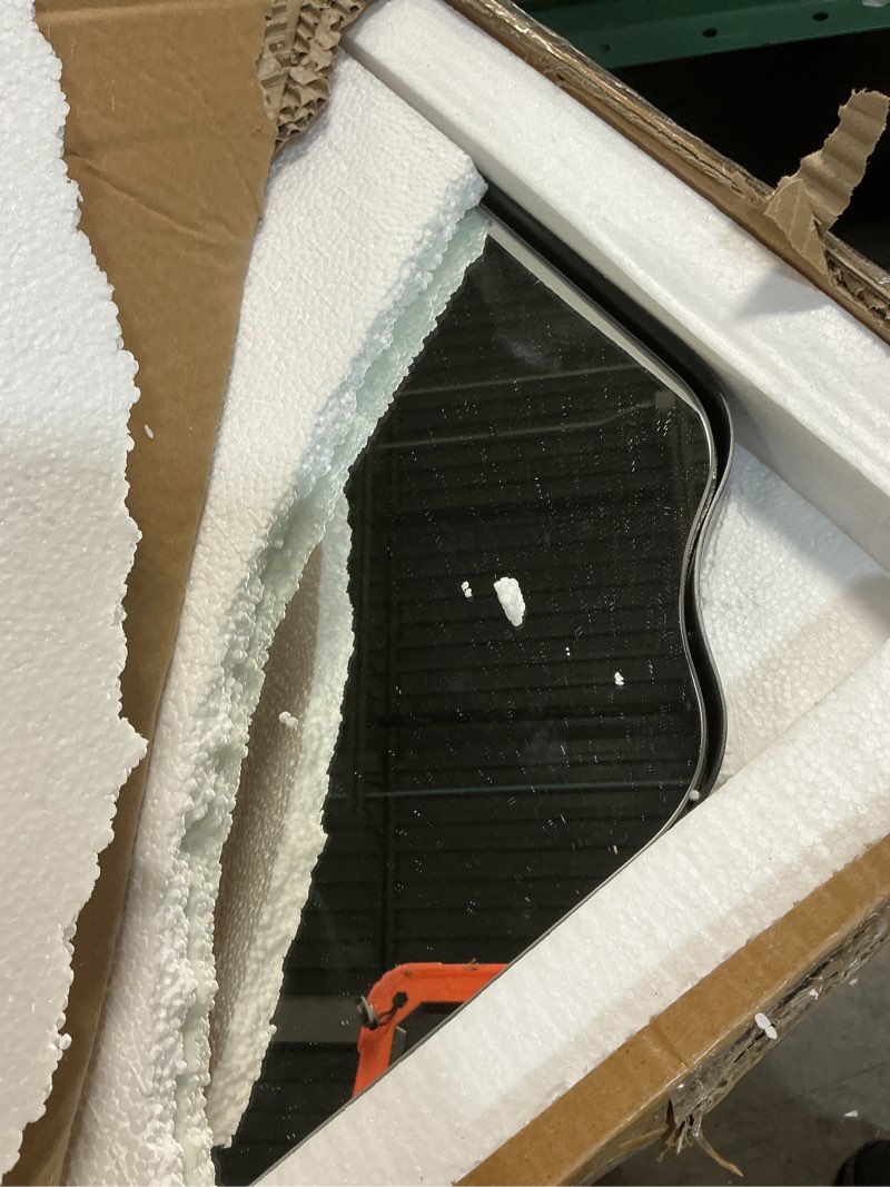 Condition photo showing Good Condition for andy star 24x24 inch square mirror, matte black vanity mirror, modern scalloped bathroom mirror in premium stainless steel thin frame, unique rounded notched corners