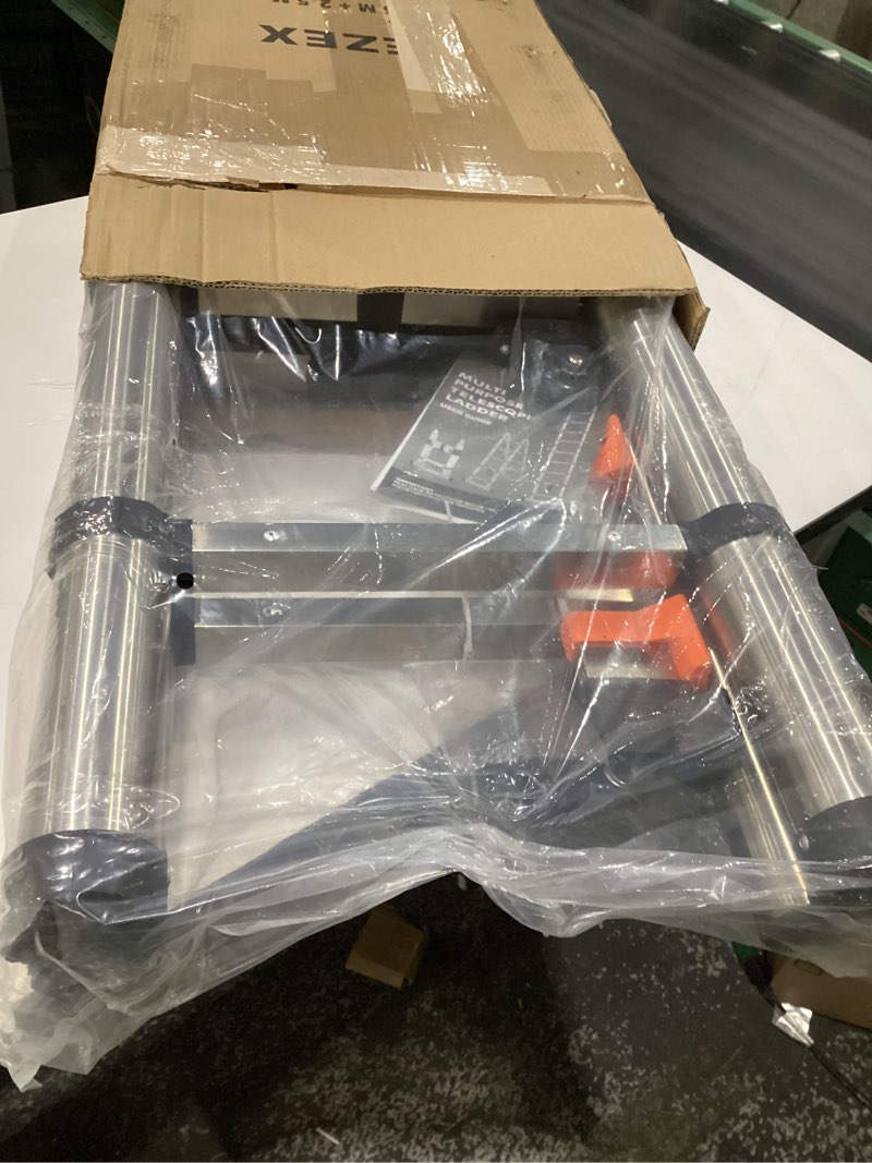 Condition photo showing Good Condition for Telescoping Ladders 16.5FT A Frame Stainless Steel Extension Ladder,Heavy Duty Lasts for 375LBS,with Balance Bar and Movable Wheel,Multi-Purpose Collapsible Ladder for Outdoor Indoor 16.5FT?A Frame? Stainless Steel