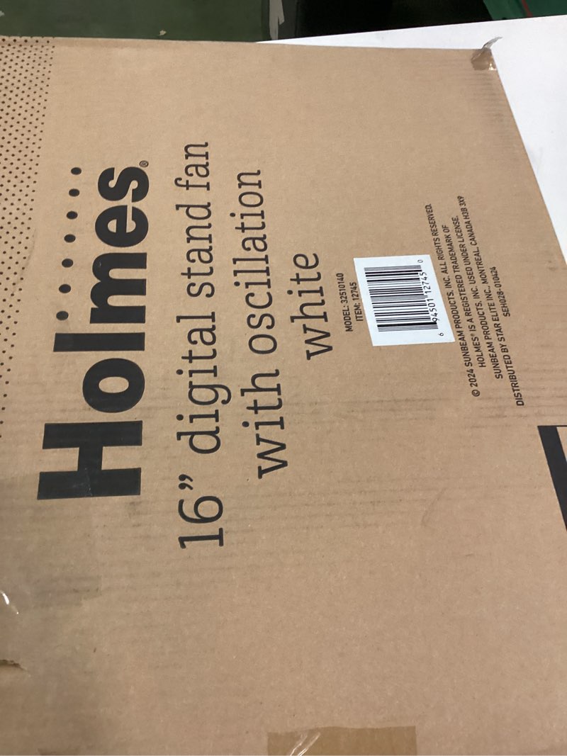 Condition photo showing New/Like New for HOLMES 16" Digital Stand Fan, 80° Oscillation, 3 Speeds, 3 Modes, 7.5-Hour Timer, Adjustable Height, 30° Head Tilt, Ideal for Home, Bedroom or Office, Remote Control, White White 16 Inch