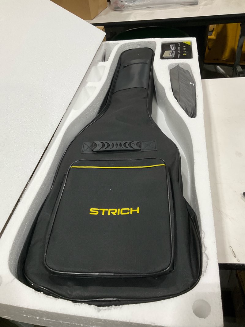 Condition photo showing New/Like New for strich electric guitar beginner kit, solid body 39" full size electric guitar sss pick up for starter, with 5w x 2 amp, bag, digital tuner, capo, strap, string,cable, picks, sst-s10 black black right handed | sss