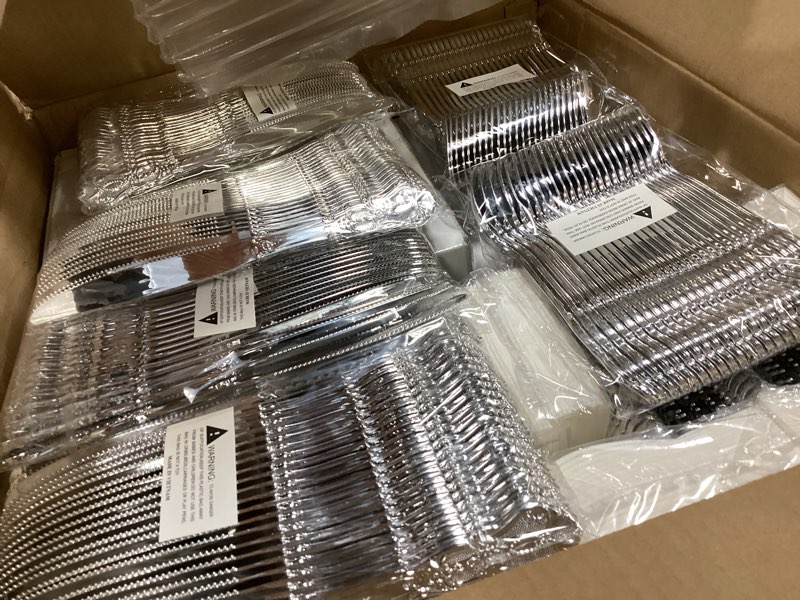 Condition photo showing New/Like New for youbet 700pcs silver plastic plates - white and silver disposable plates - silvery plastic dinnerware set - include 200 plates, 300 heavy duty silverware, 100 cups and 100 napkins for wedding & party