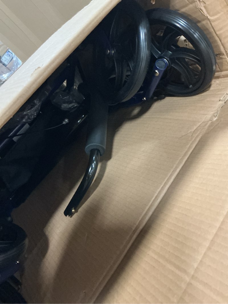 Condition photo showing Good Condition for drive medical rollator walker with seat - stable mobility support - height adjustable - durable steel frame construction - smooth 7.5" wheels - foldable - 350 lb limit - blue