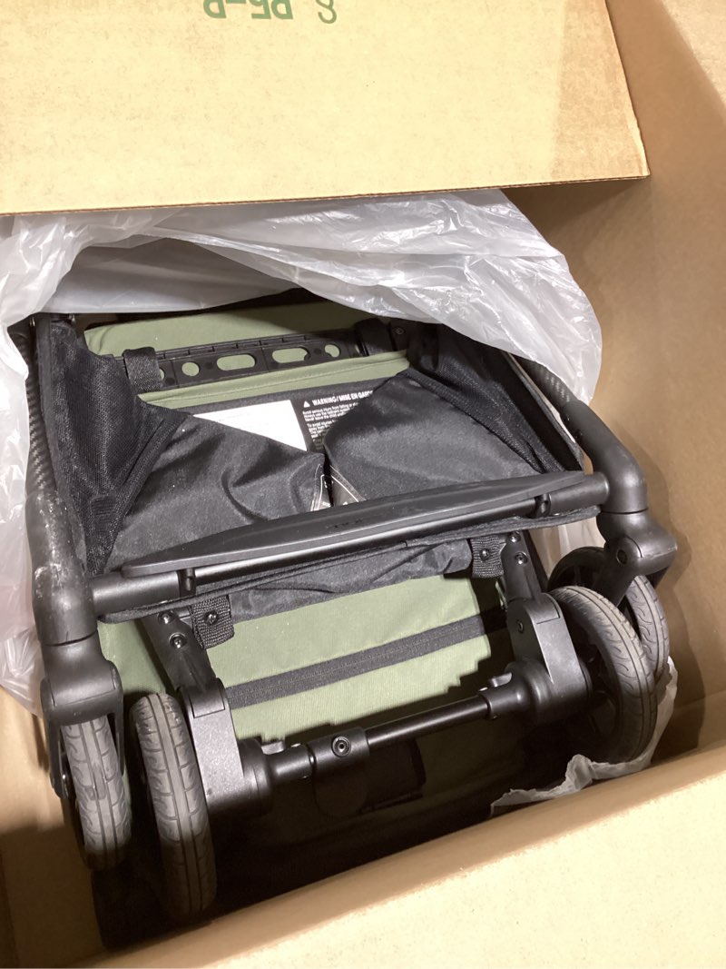 Condition photo showing As Is for mompush nexis carbon travel stroller, ultra-lightweight 11.5 lbs, compact & airplane carry-on approved, one-second auto-fold, one-hand full recline, from birth to 50 lbs, jpma certified, forest forest stroller