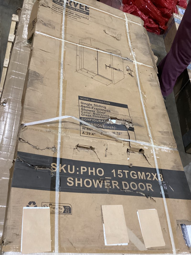 Condition photo showing Good Condition for 56-60 in W x 76 in H Shower Doors, Frameless Shower Door, Sliding Glass Door with 5/16 in (8 mm) Clear Tempered Glass for Bathroom,Explosion-Proof Film,Handle and Seal Strip 76" x 60" & Square Rail Matte Black (8mm)
