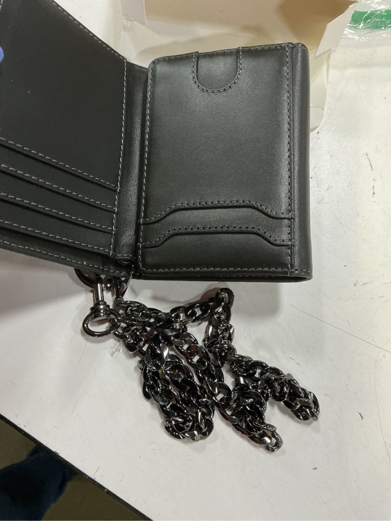 Condition photo showing Good Condition for furid genuine leather trifold chain wallet for men with rfid blocking | anti-theft chain, zipper coin pocket, 12 card slots, father's day, outdoor & motorcycle travel, gift ready, 2-year warranty chain wallet black_c8