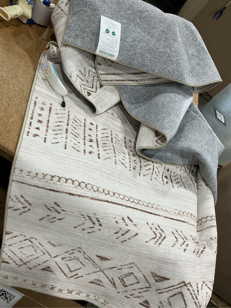 Condition photo showing Good Condition for  area rugs for living room, washable rugs boho moroccan area rug soft neutral geometric bohemian carpet distressed indoor rug for bedroom dining room office foldable nonslip rug, brown onknown size