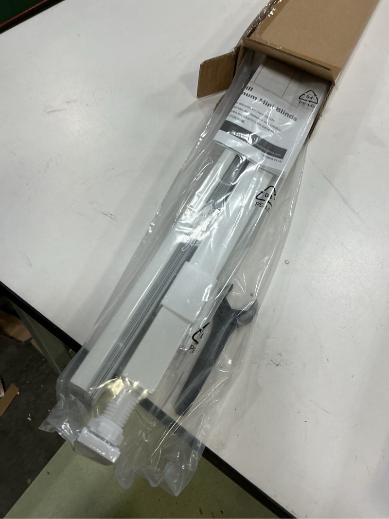 Condition photo showing As Is for LazBlinds No Tools-No Drill 1" Aluminum Mini Blinds, Cordless Blinds for Indoor Windows, Light Filtering Horizontal Blinds and Shades for Window Size 25'' W x 36'' H, White No Drill-white 25'' W x 36'' H