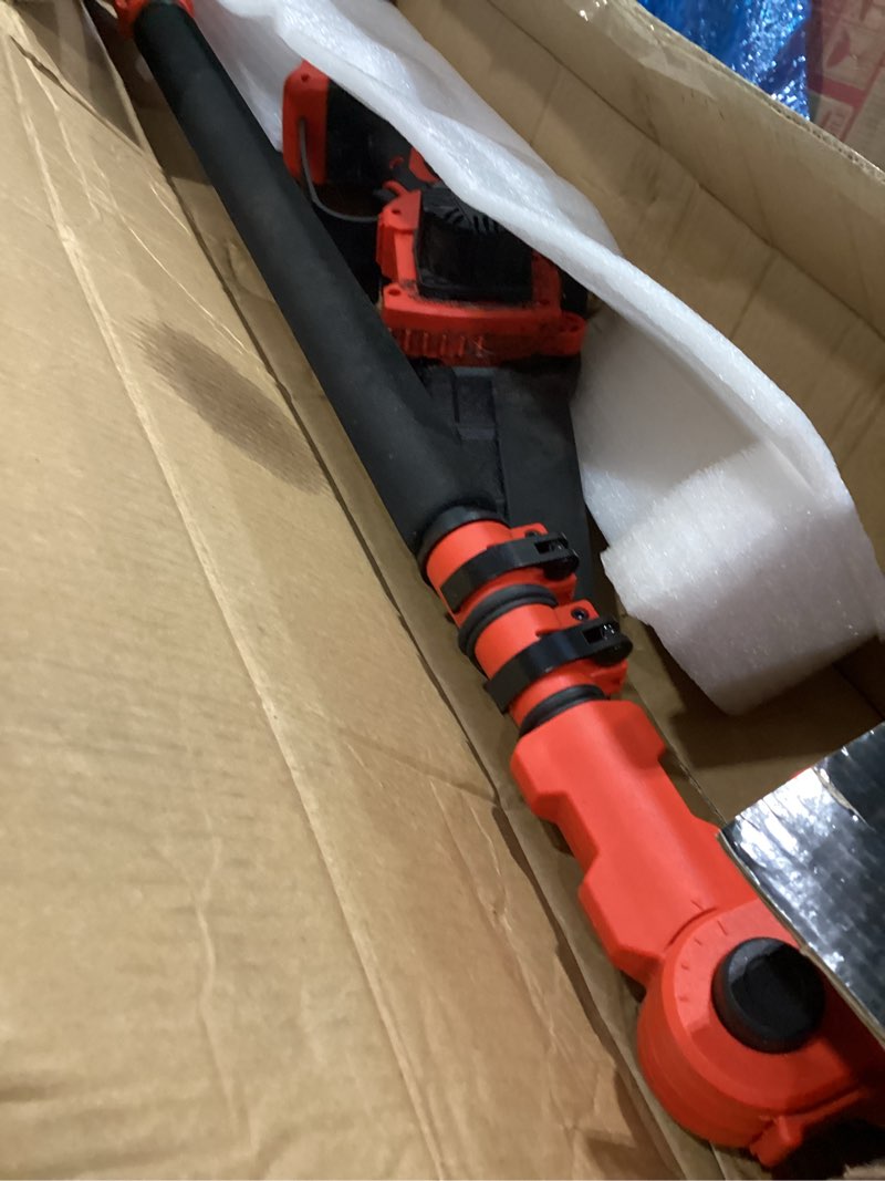 Condition photo showing As Is for upgraded 2-in-1 cordless pole saw & 8 inch mini chainsaw, battery powered tree trimmer with 6.6ft(2m) extension pole, 21v 4.0ah x2 batteries, electric chainsaw for branch, limb & wood cutting red with pole