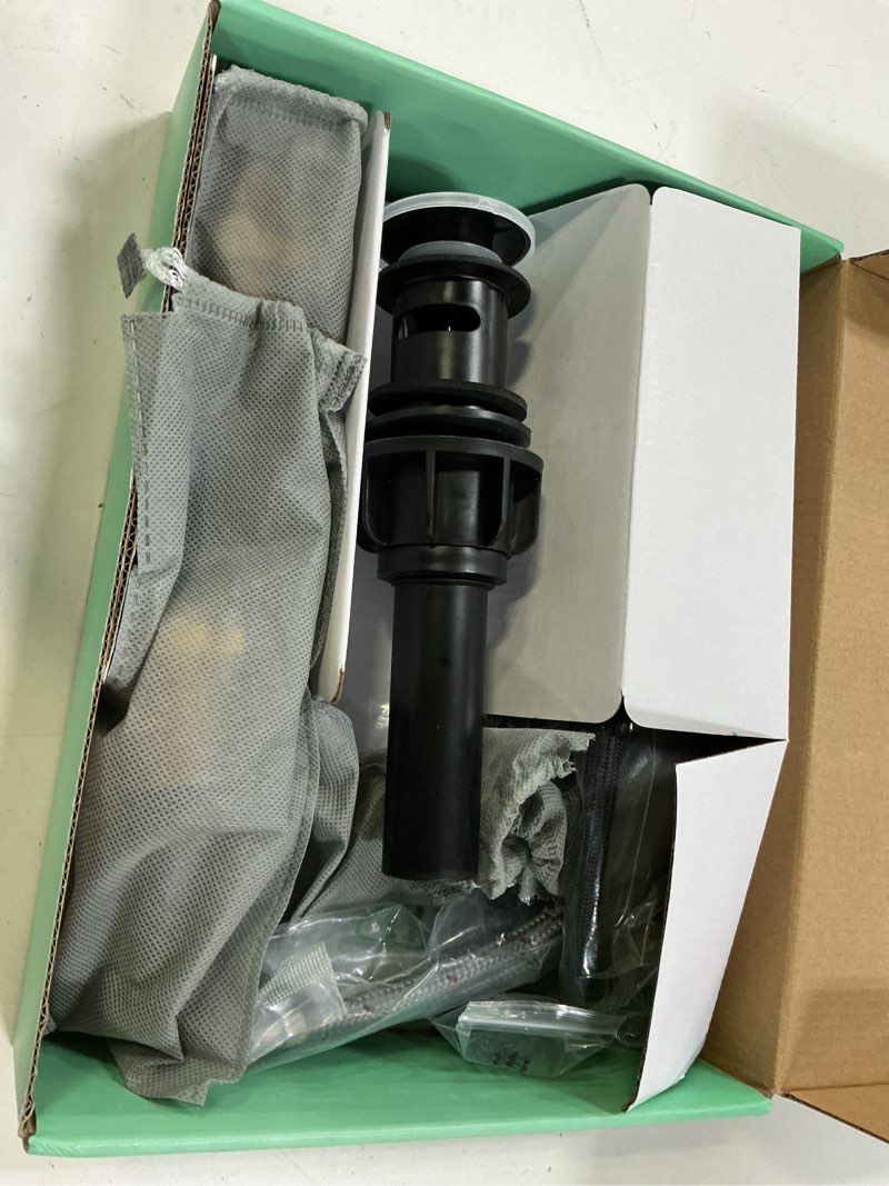 Condition photo showing Good Condition for forious black bathroom faucet 3 hole vanity, 2 handle 360° swivel matte black 8 inch widespread bathroom sink faucet 3 holes, with 360 degree rotating spout, pop-up drain, supply lines matte black modern