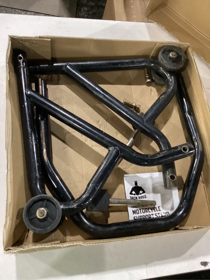 Condition photo showing As Is for jack boss motorcycle stand rear combo wheel lift stand, 500lbs capacity,swingarm spool paddock stand for sport bike,fit for yamaha, for honda, suitable for kawasaki black