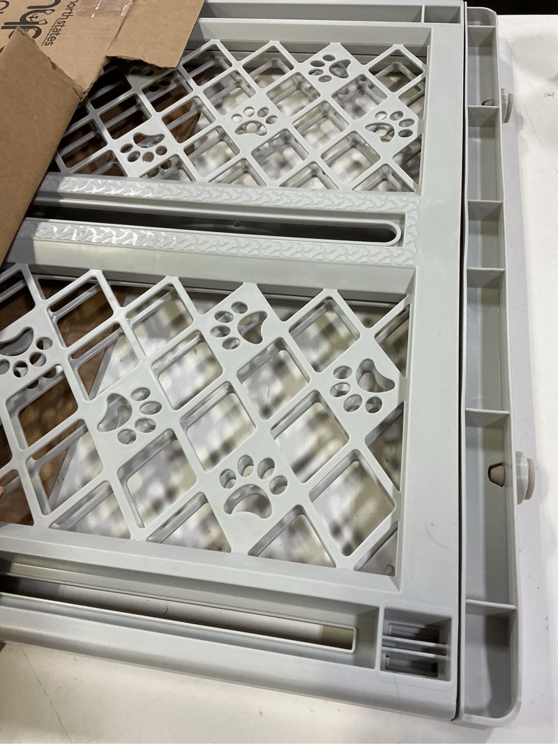 Condition photo showing Good Condition for MYPET North States Paws Portable Pet Gate: 26-40" Wide. Pressure Mount. No Tools Needed. Made in USA. Dog Gate 23" Tall, Expandable, Durable Dog Gates for Doorways, Light Gray