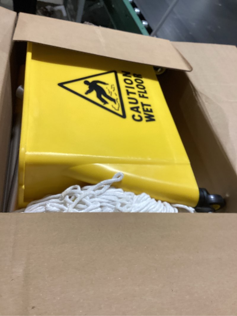 Condition photo showing Good Condition for mop bucket with wringer, 22 qt (5.5 gallon), handle, wheels,floor cleaning, 16.5" l x 10.6" w x 26.4" h, yellow,add one cotton mop