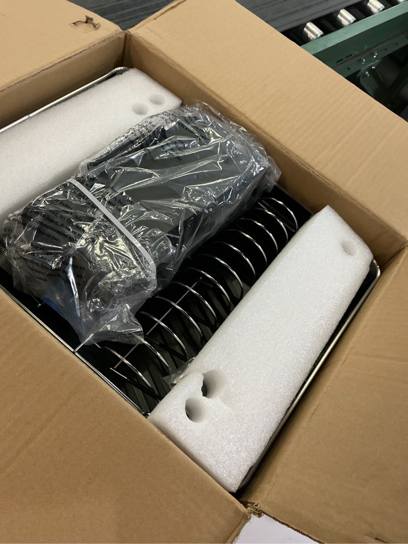 Condition photo showing Good Condition for SUNLY Large Dish Drying Rack, Expandable Dish Racks for Kitchen Counter, Space Saving 304 Stainless Steel Drying Rack Kitchen, Extra Large Drainer with Multifunctional Flip Up Pegs, Black Black + Silver