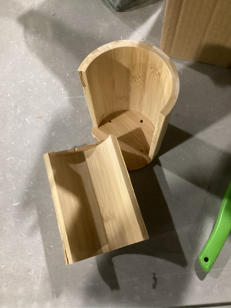 Condition photo showing As Is for Wooden Utensil Holder, 360°Rotating 7.3'' Large Utensil Holder for Kitchen Counter, Kitchen Utensil Organizer, Utensil Crock, Farmhouse Kitchens Countertop Decor, Bamboo Wood