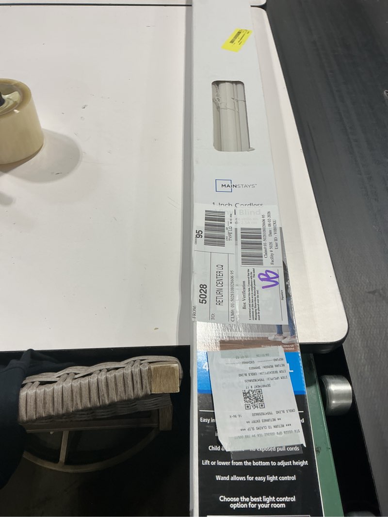 Condition photo showing Good Condition for mainstays cordless 1" vinyl light filtering blinds, white, 48" width x 64" length