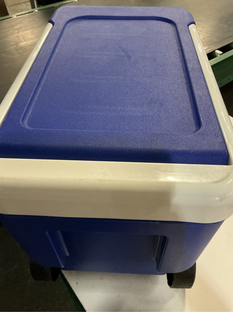 Condition photo showing As Is for igloo wheelie cool 38qt cooler - blue