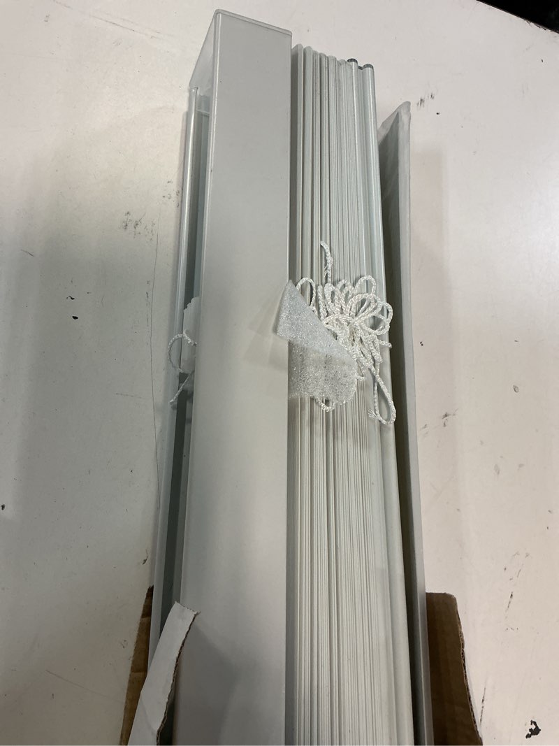 Condition photo showing As Is for cordless room darkening venetian blind - 30 inch width, 64 inch length, 2" vinyl slat size - white - gii luna light filtering horizontal mini windows blinds for interior by achim home decor 30"w x 64"h white