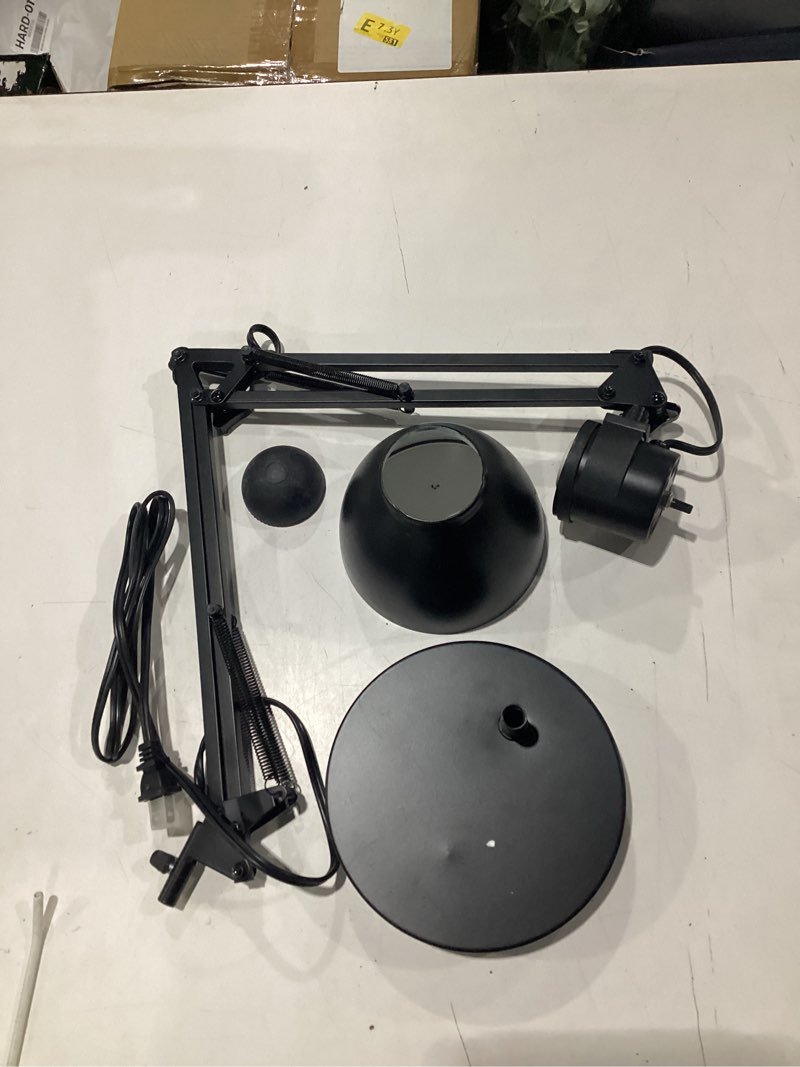 Condition photo showing As Is for globe electric 5698601 28" heavy base top moving spring balanced swing arm desk lamp, black, on/off rotary switch on shade, office decor, reading light, home essentials, room lighting black 28 inches