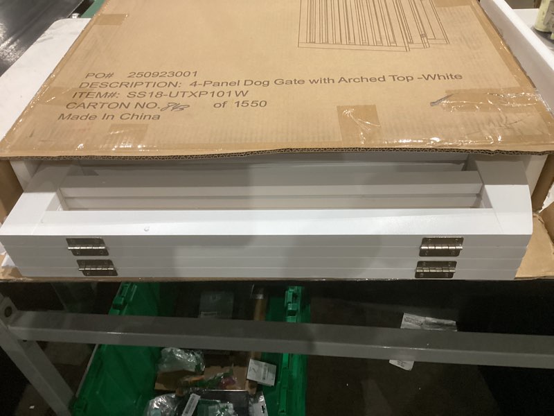 Condition photo showing Good Condition for PAWLAND Wooden Freestanding Foldable Pet Gate for Dogs, 24 inch 4 Panels Step Over Fence, Dog Gate for The House, Doorway, Stairs, Extra Wide (White, 24" Height-4 Panels) White 24" Height-4 Panel