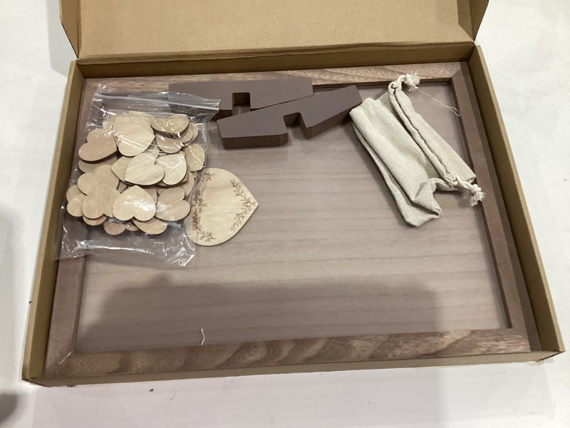 Condition photo showing As Is for hatisan Wedding Guest Book Alternative, Rustic Guest Book Wedding Reception Sign, Heart Guest Book Signs with Wooden Frame for Wedding Anniversary Birthday Party (Brown)