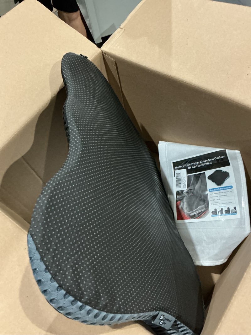 Condition photo showing Good Condition for wedge car seat cushion for better visibility & sciatica pain relief - high density memory foam, non-slip ergonomic car seat cushion for driving, universal fit for car, suv,truck & tractor black