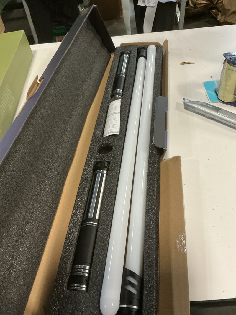 Condition photo showing Good Condition for Dueling Light Saber FX Lightsaber 2 Pack Rechargeable 24 Colors 6 Modes Sounds 2-in-1 Detachable Light Saber Toy for Kids and Adults Cosplay Swords Dress Up Parties Christmas Halloween Present Silver Vertical