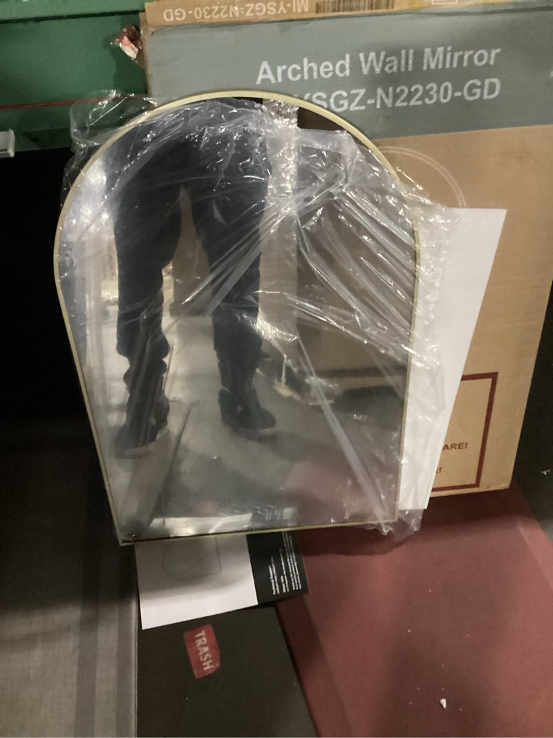 Condition photo showing New/Like New for Bathroom Mirror for Wall, 30x20 Inch Arched Mirror, Matte Gold Metal Framed Bathroom Vanity Mirror for Restroom Farmhouse, Anti-Rust, Tempered Glass, Hanging or Leaning Arched 30"L x 20"W Matte Gold