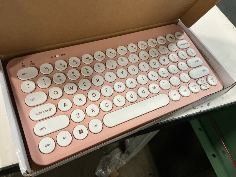 Condition photo showing As Is for onn mini wireless office keyboard with usb receiver, pearl blush pink