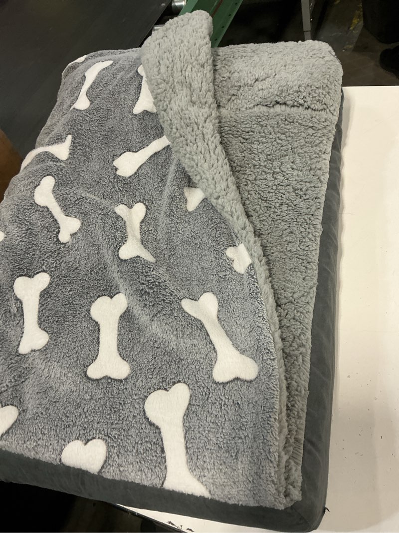 Condition photo showing Good Condition for Dog Bed with Pillow and Blanket Attached, 30''X20'' Rectangle Cozy Dog Bed with Cover Cave & Removable Washable Cover for Crate Furniture, Soft Indoor Covered Calming Burrow Sofa for Small Medium Pet Grey