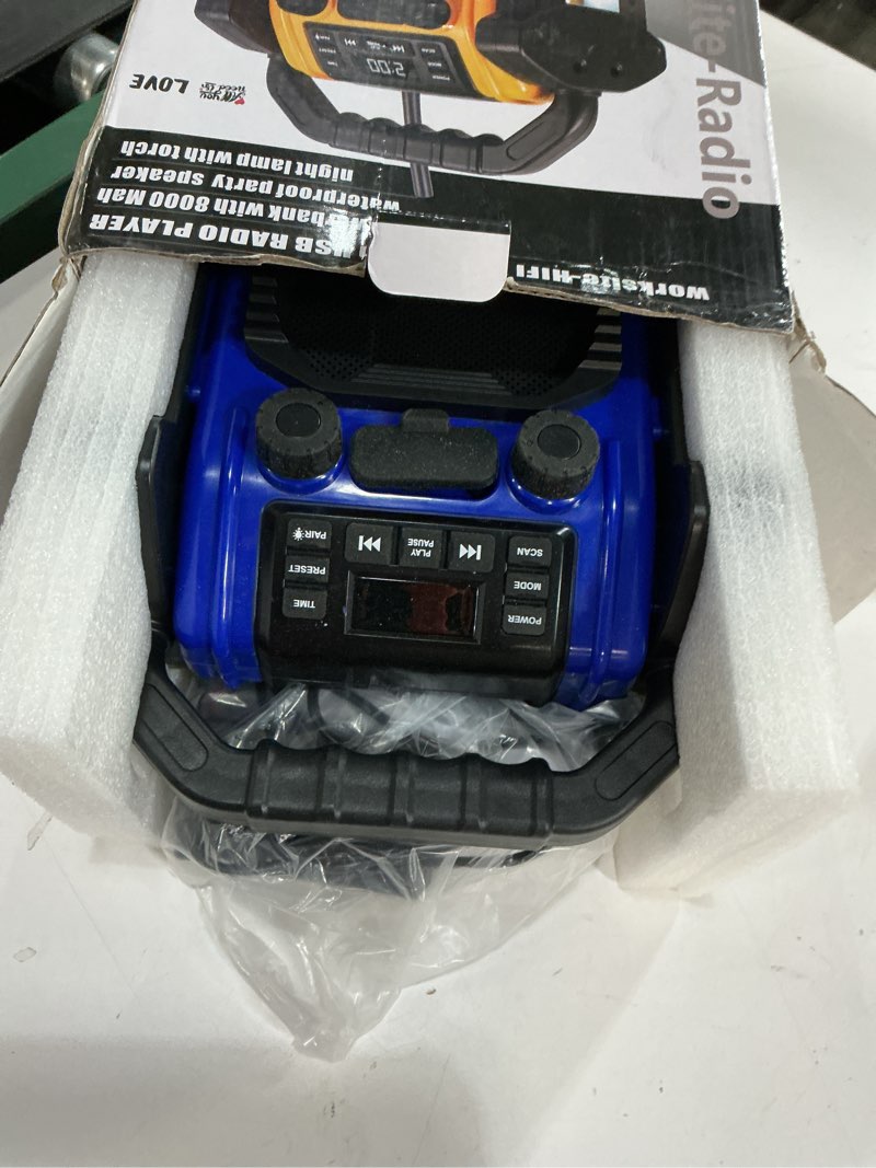 Condition photo showing Good Condition for outdoor radios waterproof bluetooth speaker, 30w 8000mah battery fm clock radio,portable with led lights?anticollision fm radios for outdoor/workshop/garage (blue, p250b) blue p250b