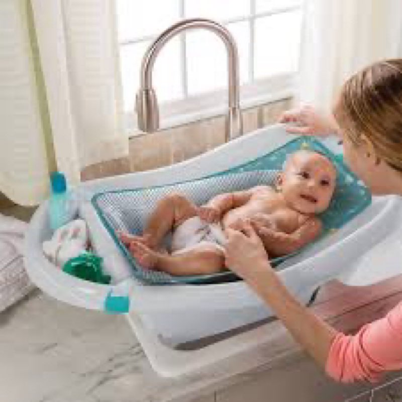 ingenuity comfy clean deluxe newborn to toddler baby bathtub, 3-in-1 with removable sling, padded backrest, 0-24 months, gray