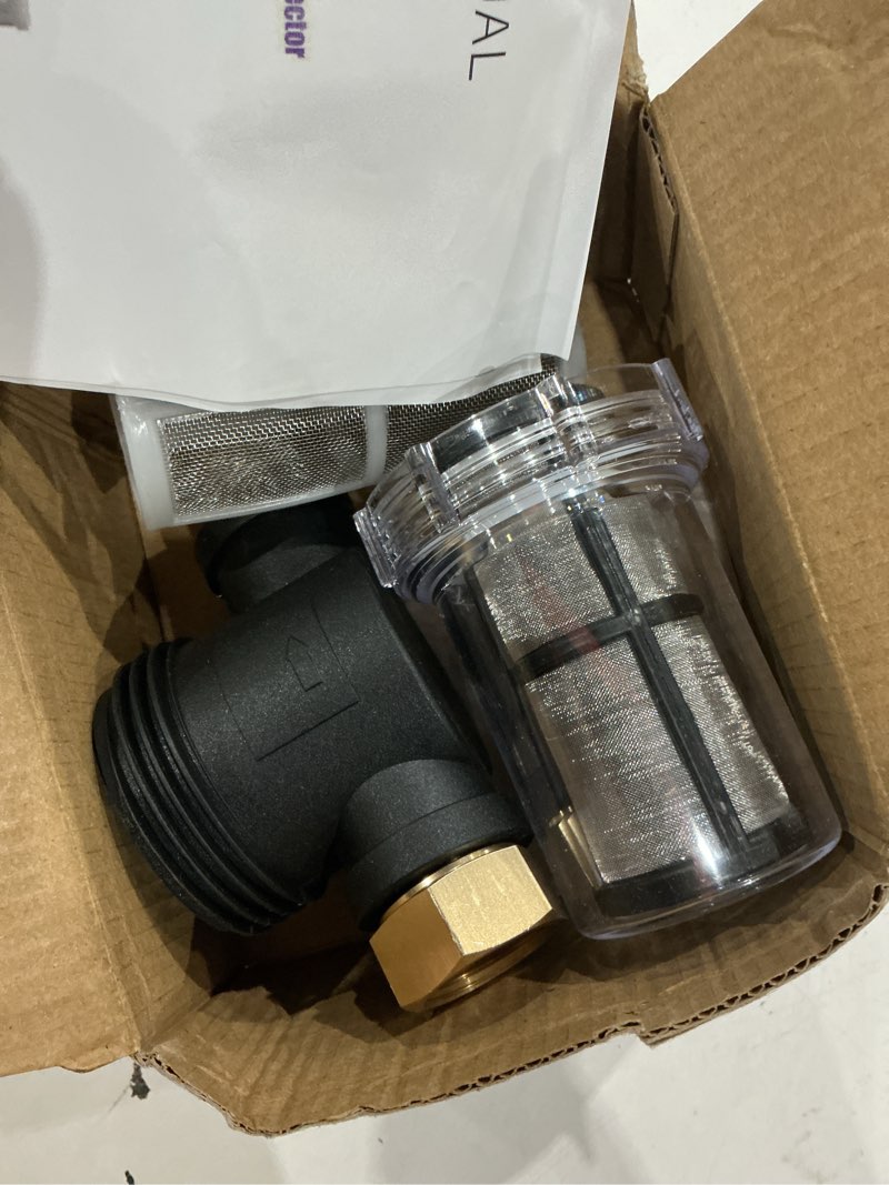 Condition photo showing Good Condition for m mingle garden hose filter for pressure washer inlet water, inline filter for sediment, 40 mesh screen, extra 100 mesh 1 pcs