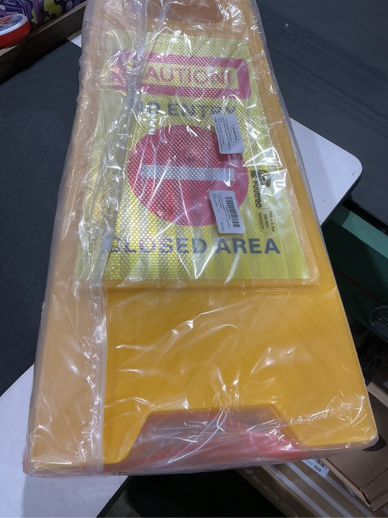 Condition photo showing Good Condition for fuutreo 4 pcs reflective no entry sign 24 inch portable handle standing closed area warning sign collapsible two sided caution no entry for indoor outdoor commercial street public areas(yellow) [in]