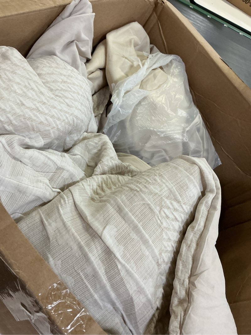 Condition photo showing Good Condition for mairêve queen comforter set beige, crinkle textured design boho bedding set 7 pieces bed in a bag, all season geometric comforter set with sheets, pillowcases & shams beige queen