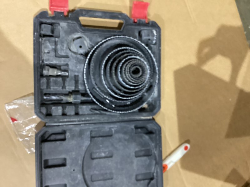 Condition photo showing Good Condition for KATA Hole Saw Kit, 20PCS Hole Saw Set with 3/4"-6"(19-152mm) Multi-Size Saw Blades, Precision Hole Saw Drill Bit Kit with Mandrels & Solid Storage Case Cutting for Drywall, Soft Wood, PVC, Plastic Black