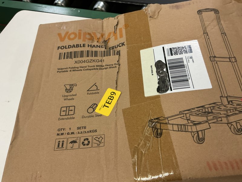 Condition photo showing New/Like New for Folding Hand Truck 500lbs, Portable Heavy Duty Dolly Cart, 6 Wheels Collapsible Luggage Cart with 2 Elastic Ropes - Compact Trolley Cart for Easy Moving - Ideal Hand Cart for Travel and More Black 17