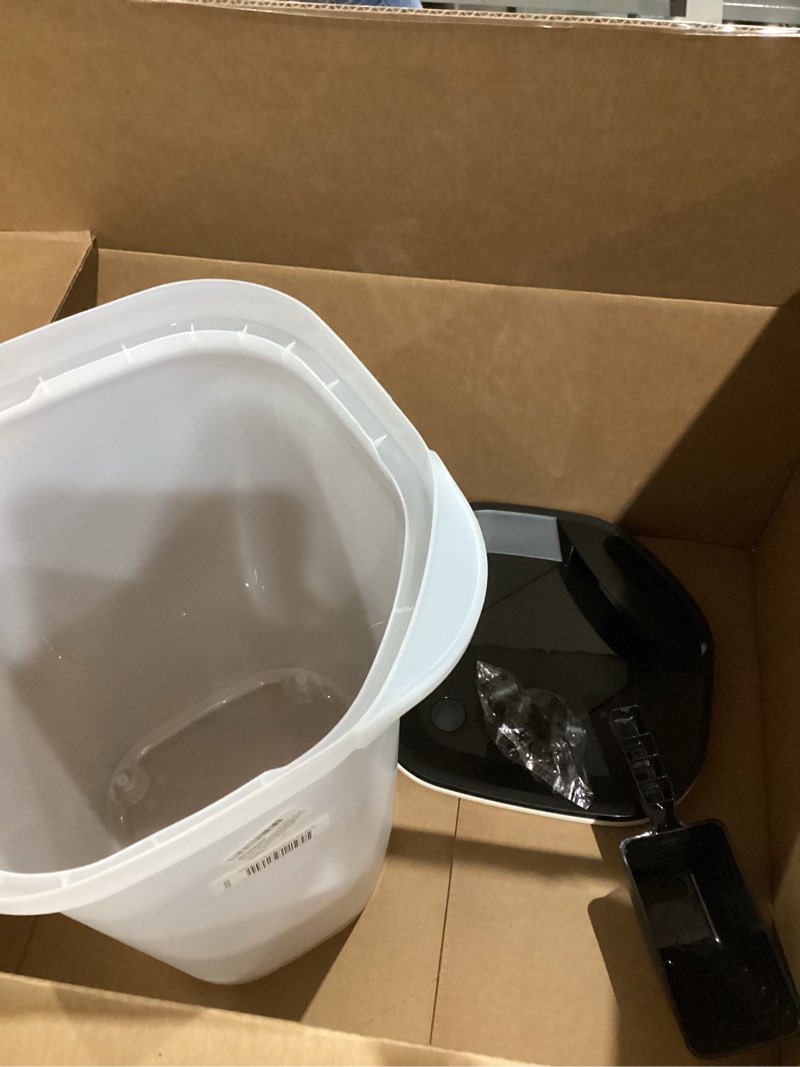 Condition photo showing Good Condition for iris usa pet food storage container 25 lbs, premium 60% improved airtight seal with air valve, 2 cup scoop, removable wheels, easy to open - made in the usa, black 25 lbs black