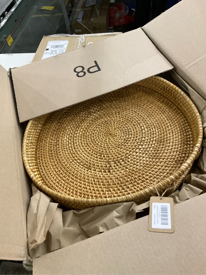 Condition photo showing Good Condition for Coffee Table Tray Round Rattan Ottoman Tray Woven Serving Trays with Handles for Home and Kitchen Decorative Natural (Large 16.9 inch) 16.9" Natural