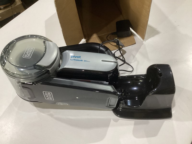 Condition photo showing As Is for black+decker dust buster pivot vac handheld vacuum cordless, car vacuum portable rechargeable, extendible crevice tool and 200 degree pivoting nozzle, strong suction, lightweight (bdh2000pl), not tested