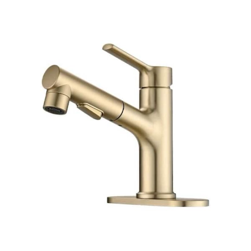 Pull Out Single Hole Bathroom Sink Faucet With Metal Pop Up Drain