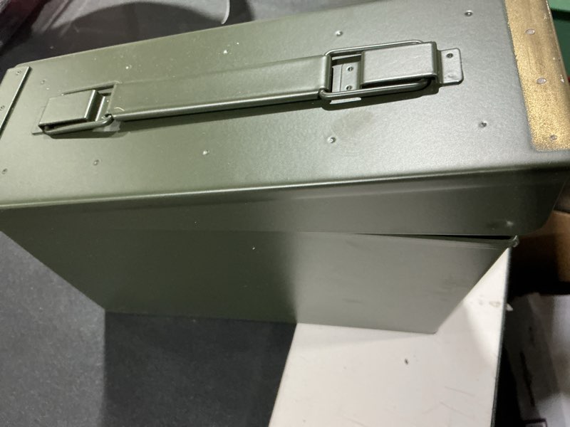 Condition photo showing Good Condition for hardrock metal ammo can, ammo box 50cal blackish green
