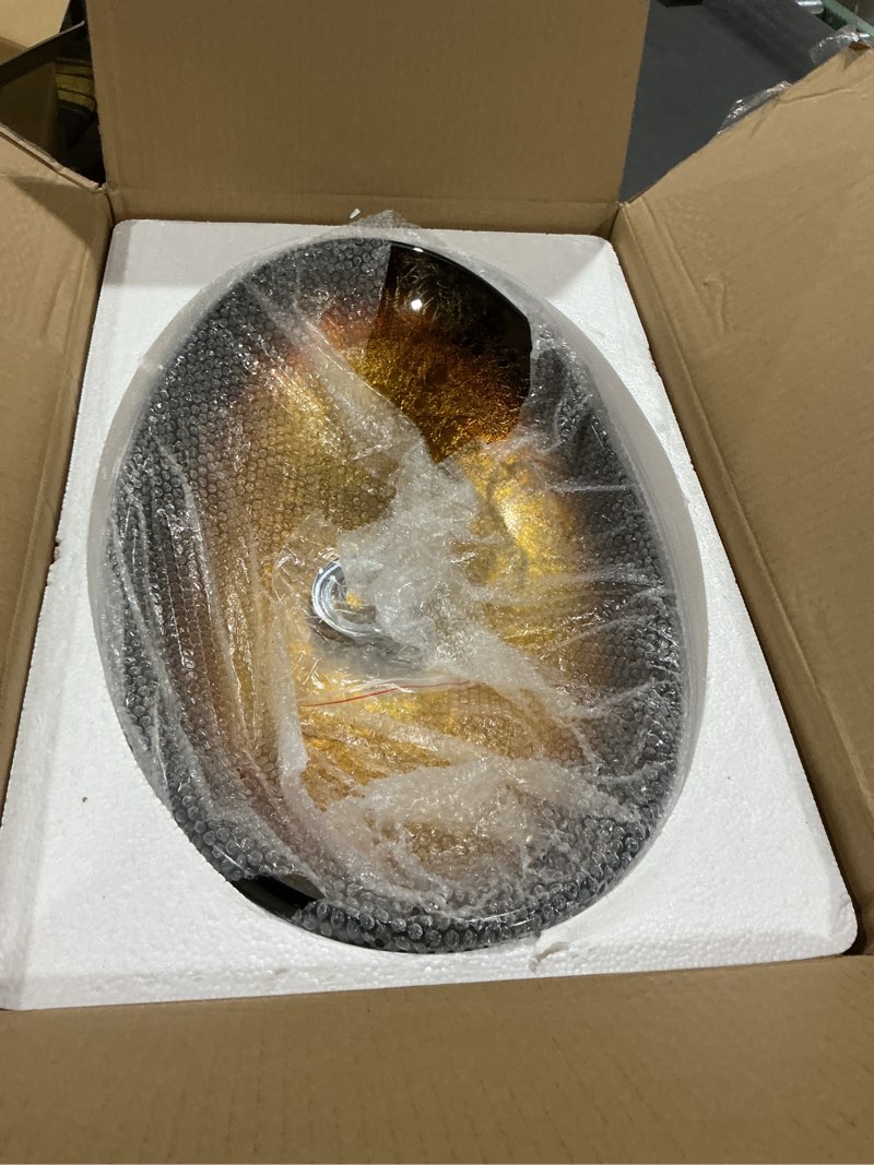 Condition photo showing As Is for (Similar to stock photo) Bathroom Boat Shape Artistic Glass Vessel Sink Free Black Faucet and Pop-up Drain Set, Gold