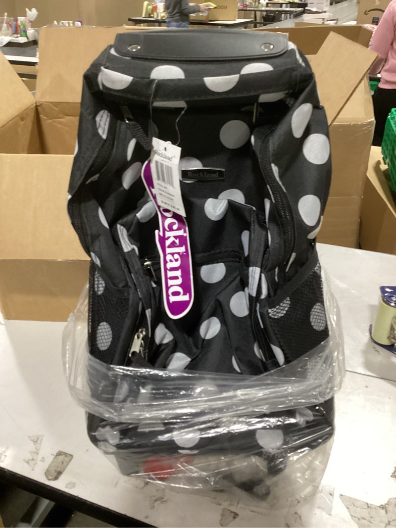 Condition photo showing New/Like New for rockland double handle rolling backpack, black dot, 17" one size black dot